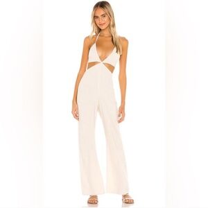 Indah HalterJumpsuit Off White Linen Blend Large Revolve $182 Retail New